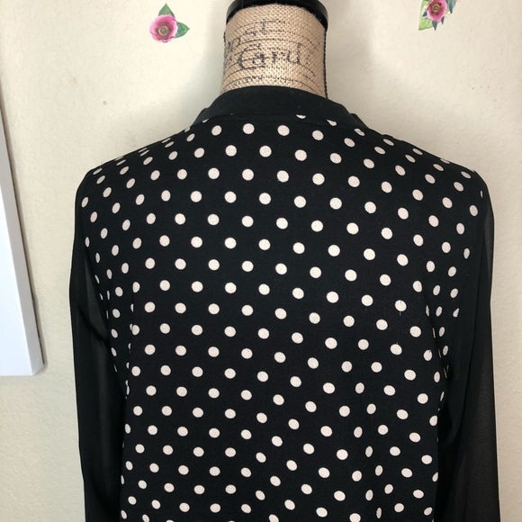 BCBG MaxAzria Discontinued Black, White Polka Dot Bomber with Sheer Sleeves Sz L - Picture 8 of 9